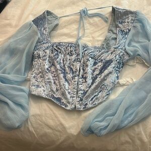 urban outfitters blue velvet corset crop top